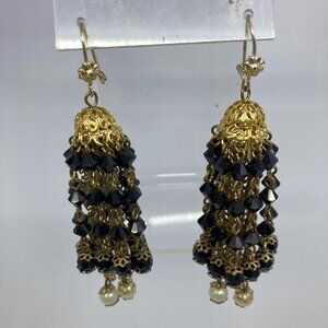 Vtg MIRIAM HASKELL ? chunky mourning gothic Victorian waterfall dangle earrings